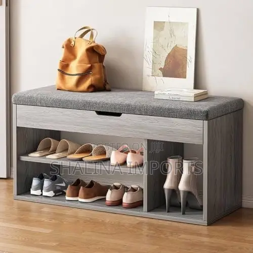 Modern Entryway Organizer/Shoe Rack with Drawer & Stool - 1