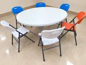 Meza ya Mviringo na Viti 8 vya Kukunja
