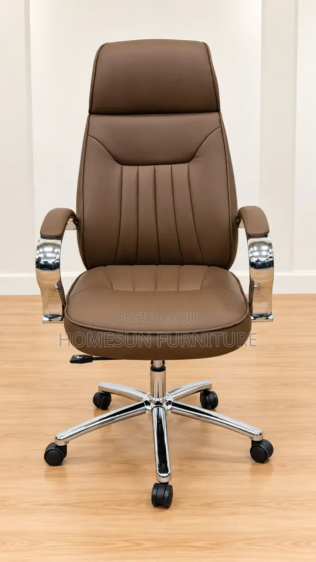 Executive Office Chair - Brown Padded Manager Chair with Chrome Base - 1