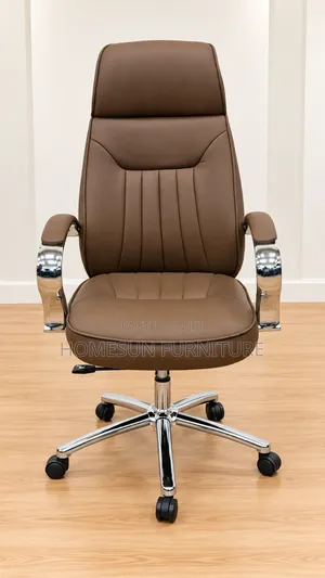 Executive Office Chair - Brown Padded Manager Chair with Chrome Base