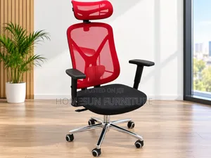 Red Ergonomic Mesh Office Chair with Headrest