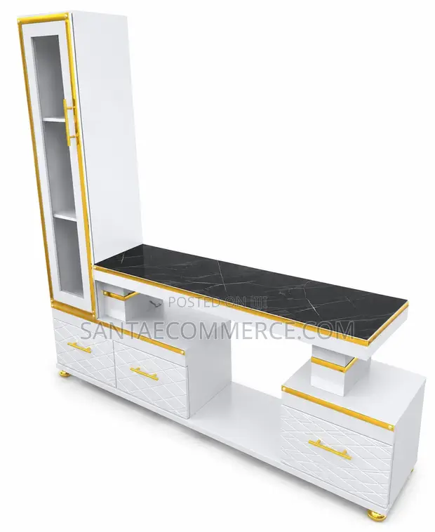 Executive Extended TV Stand with Marble Coating & Shelf Cabinet - 1