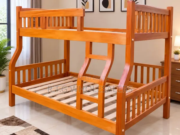 Hardwood Double Decker Bed (3.5x6ft Top, 4x6ft Bottom) - 1