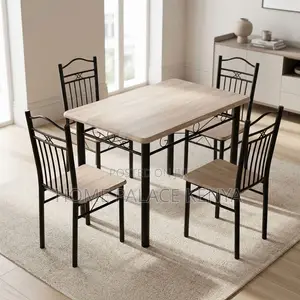 4-Seater Wooden Top Dining Set with Metallic Frame