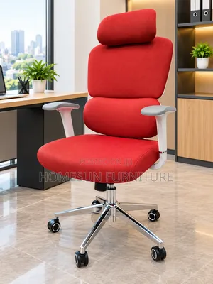 Red Ergonomic Office Chair with Headrest
