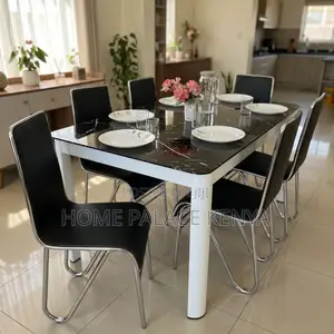 Glass Dining Set with 6 Leather Chairs