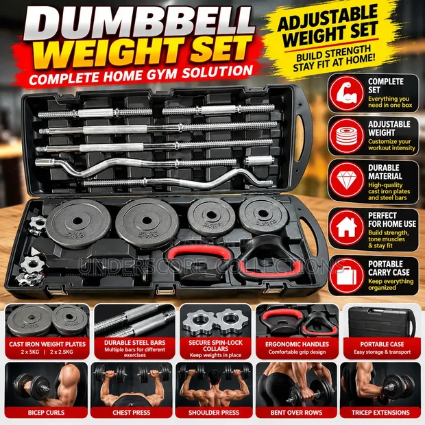 58KG Adjustable Dumbbell and Barbell Set with Case - 1