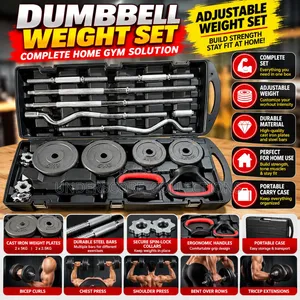Set ya Dumbbell na Barbell ya KG 58 Inayoweza Kurekebishwa na Sanduku