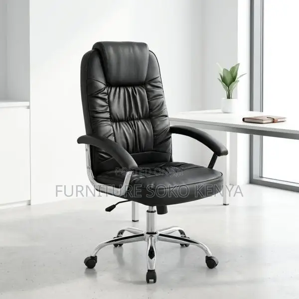 High-Back Black PU Leather Office Chair - 1
