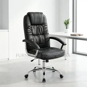 Kiti cha Ofisi cha Mkono Mrefu Nyeusi cha PU Leather