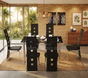 Premium Glass Top Dining Table na Set ya Viti
