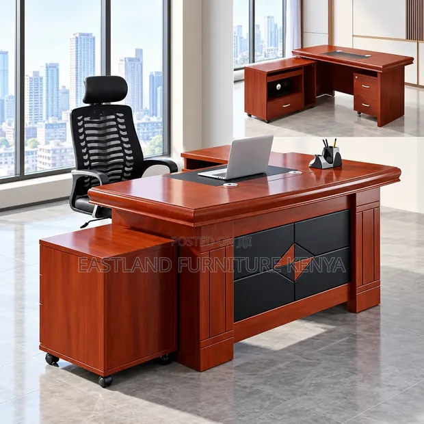 Premium Executive Wooden Office Desk with Mobile Cabinet - 1