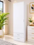 Modern White Wardrobe - 1 Door, 2 Drawers, Hanger - 2