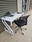 Modern White Office Desk With Black Ergonomic Mesh Chair - 1