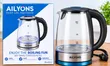 Ailyons 1.8L Cordless Electric Glass Kettle - Blue LED - 2