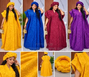 Elegant Ladies Brocade Kaftan Maxi Dress with Headwrap