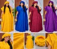 Elegant Ladies Brocade Kaftan Maxi Dress with Headwrap - 1