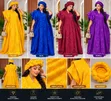 Elegant Ladies Brocade Kaftan Maxi Dress with Headwrap - 2