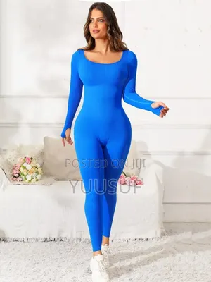 Women's Ribbed Long Sleeve Jumpsuit - Blue