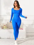 Women's Ribbed Long Sleeve Jumpsuit - Blue - 1