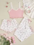 Trendy 3-Piece Floral Pajamas for Ladies - 2