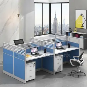 Four-Way Blue Modular Office Workstation