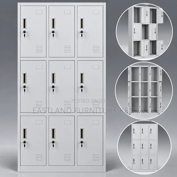 9-Door Steel Office Locker Cabinet - Gray - 1