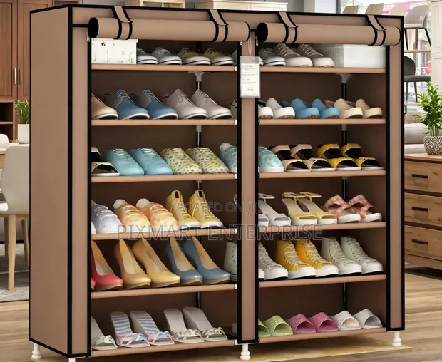 Double Column Shoe Organizer With Dustproof Canvas Cover - 1
