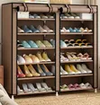 Double Column Shoe Organizer With Dustproof Canvas Cover - 2
