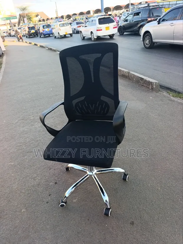 Black Mesh Office Chair with Armrests & Chrome Base - 1