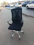 Black Mesh Office Chair with Armrests & Chrome Base - 1