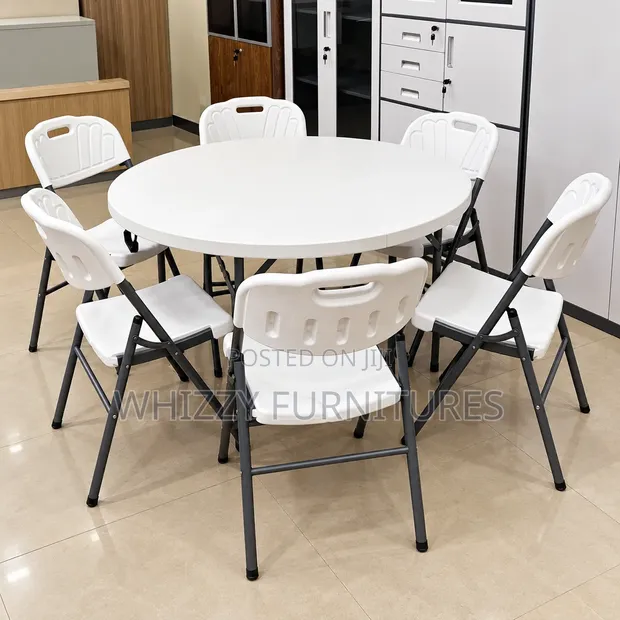 Boss Office Products Meza ya Kukunja ya Mviringo na Viti 6 Nyeupe - 1