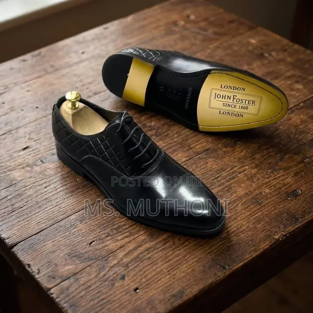 John Foster London Classic Black Leather Oxford Dress Shoes - 1
