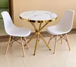 Round Marble-Effect Dining Table with 2 White Chairs - 1