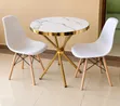 Round Marble-Effect Dining Table with 2 White Chairs - 2