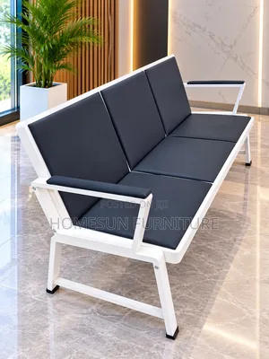 3-Seater Office Waiting Bench - Black & White Frame