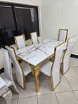 6-Seater White Marble Dining Table Set - 1