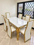 6-Seater White Marble Dining Table Set - 2
