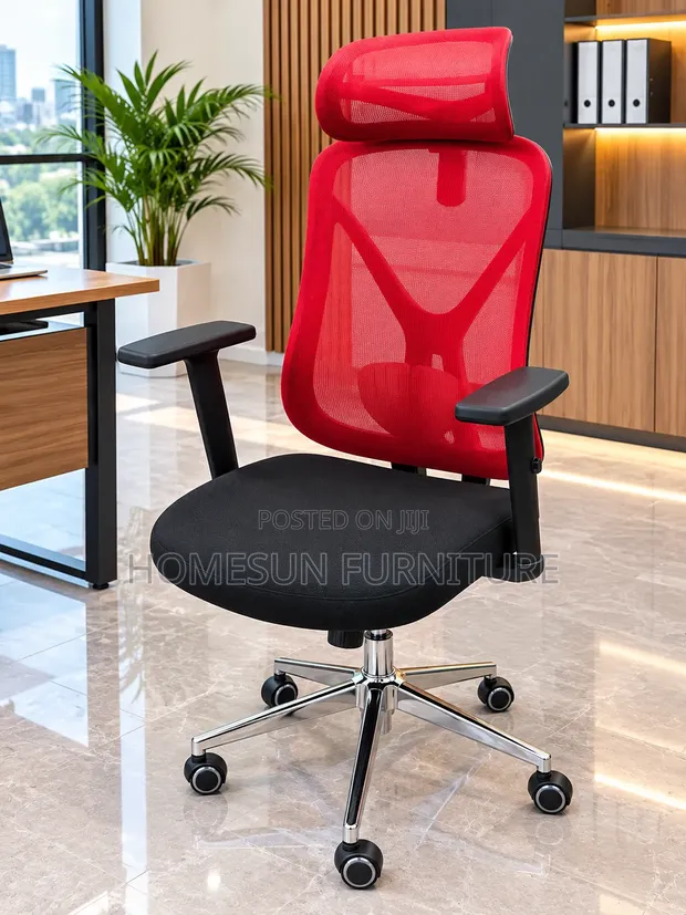 Executive Office Chair with Headrest - Red Mesh - 1