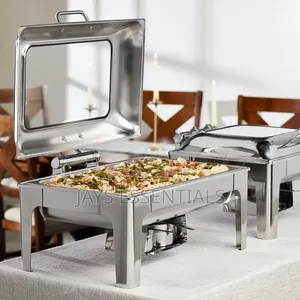 Chafing Dish ya Lita 9 ya Fedha ya Hydraulic na Dirisha la Kioo