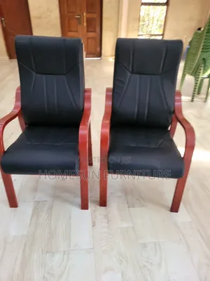 Visitor Chair - Black Padded Seat, Wooden Frame