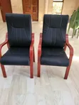 Visitor Chair - Black Padded Seat, Wooden Frame - 1