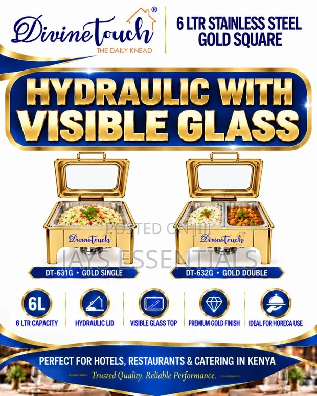 6L Square Hydraulic Chafing Dish - Gold & Silver - 1