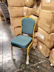 Teal Upholstered Banquet Chair with Gold Metal Frame - 2