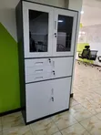 Office Cabinet White & Black with Glass Doors - 1