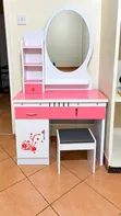 Pink and White Dressing Table with Mirror and Stool - 1