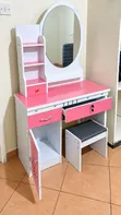 Pink and White Dressing Table with Mirror and Stool - 2