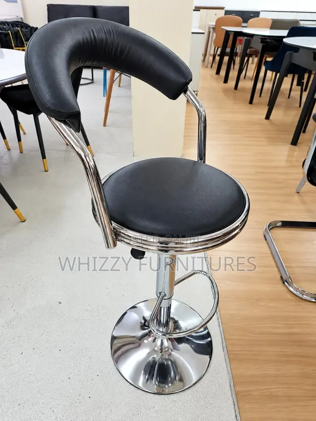 Adjustable Leather Bar Stool with Backrest - 1