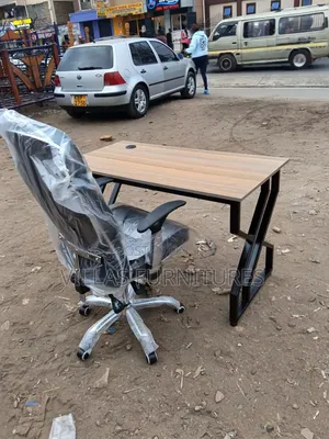 Coibra Metallic Study Table and Leather Chair Set