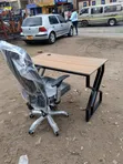 Coibra Metallic Study Table and Leather Chair Set - 1